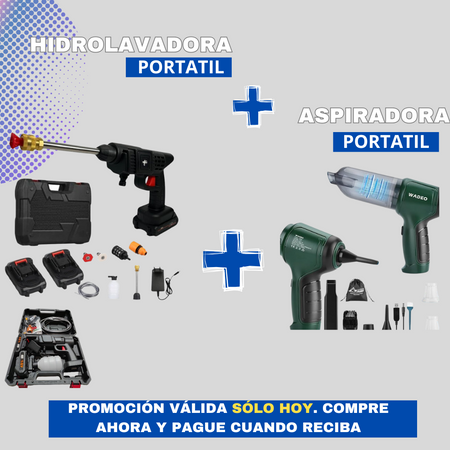 COMBO HIDROLAVADORA PORTATIL + ASPIRADORA PORTATIL